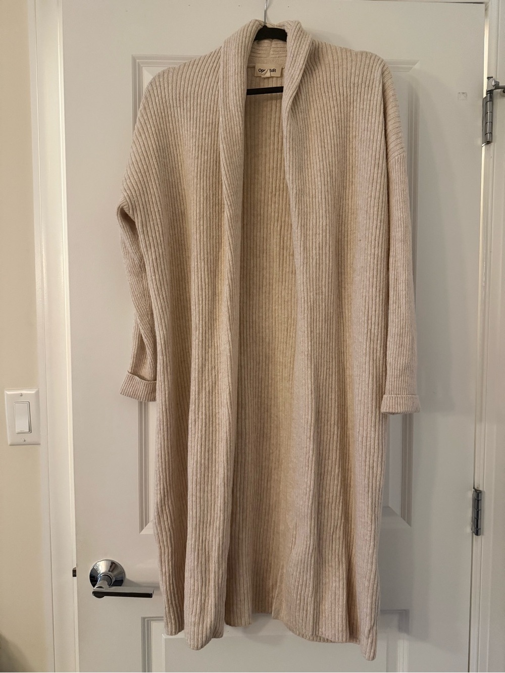 Open-Front Ribbed Long Cardigan - Cream Size M
